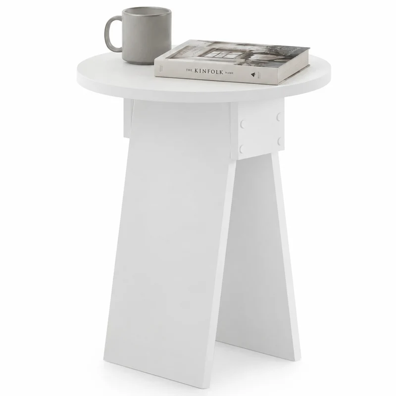 Tavolino Rotondo 42x23,5x50 cm Tavolo Design Minimal Bianco