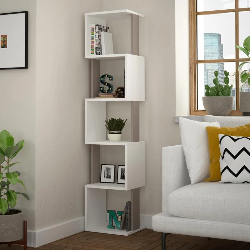 Libreria Moderna 161x35x30 cm Scaffale Modulare 5 Ripiani in MDF Bianco e Tortora