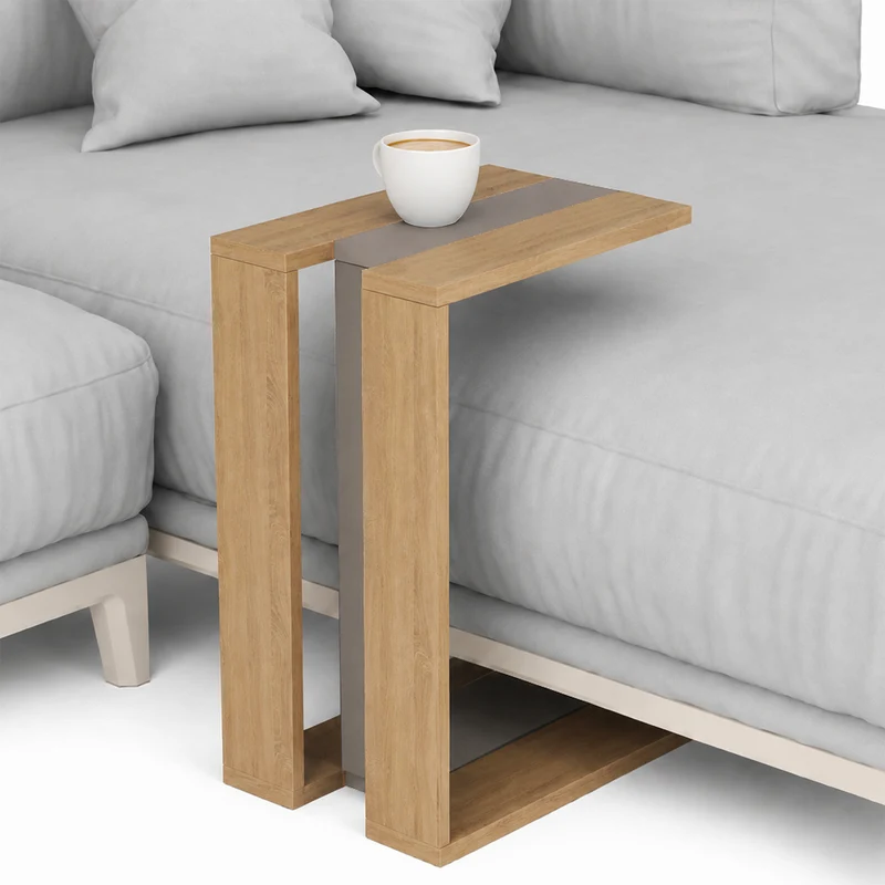Tavolino da Caffè 57x40x30 cm Porta PC Laterale Divano in Legno MDF Quercia e Moka