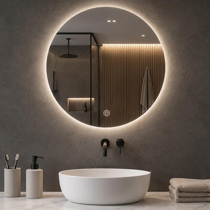 Specchio Rotondo Ø60 cm LED a 3 Colori Retroilluminato Accensione Touch