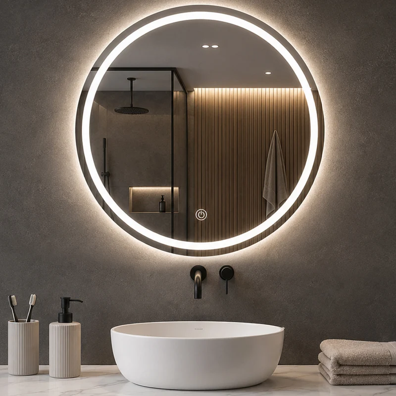 Specchio Rotondo Ø70 cm con LED a 3 Colori Dimmerabile Accensione Touch