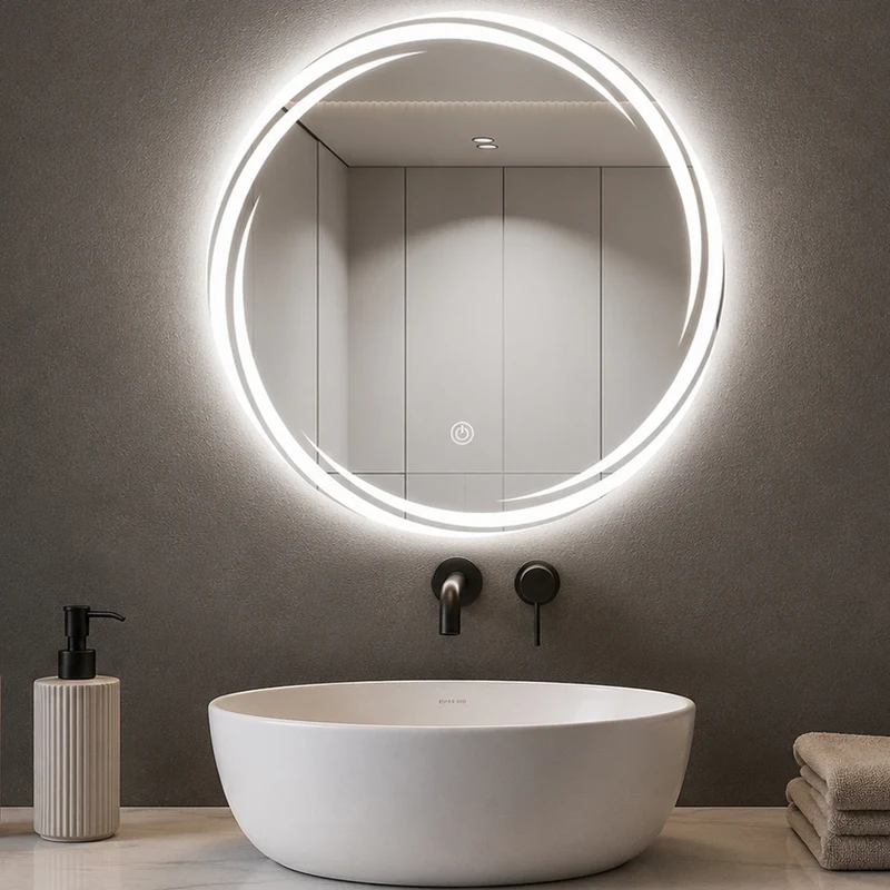 Specchio Rotondo Ø70cm con Spirale LED a 3 Colori Dimmerabile Accensione Touch