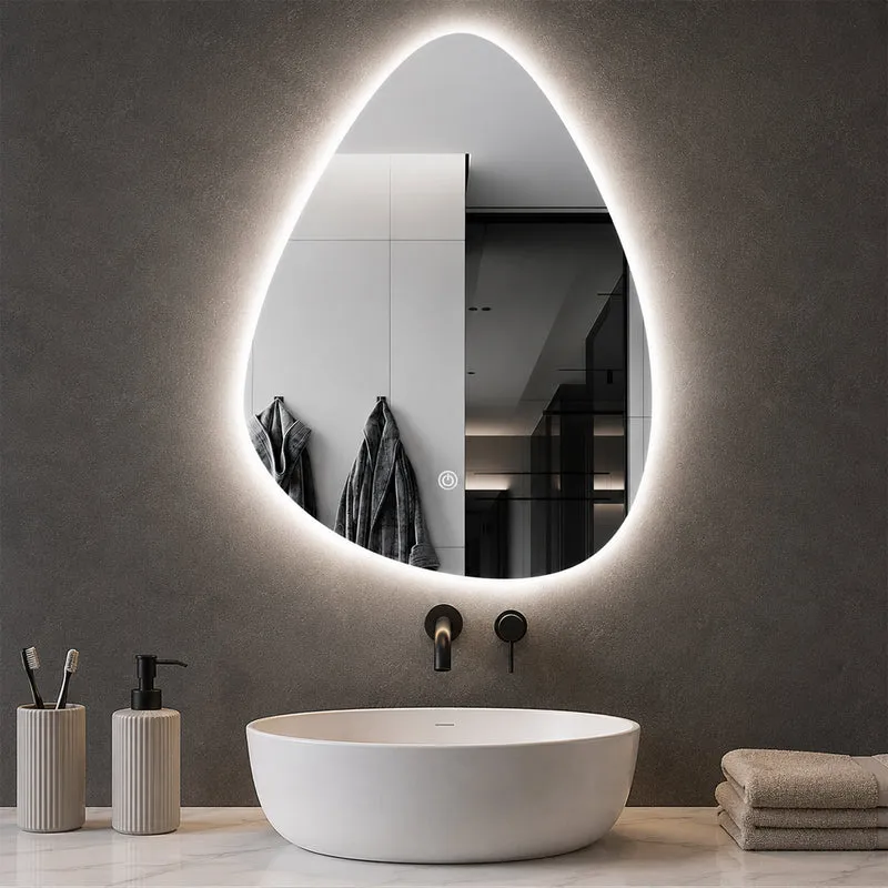Specchio a Goccia 50x60 cm LED a 3 Colori Dimmerabile Accensione Touch