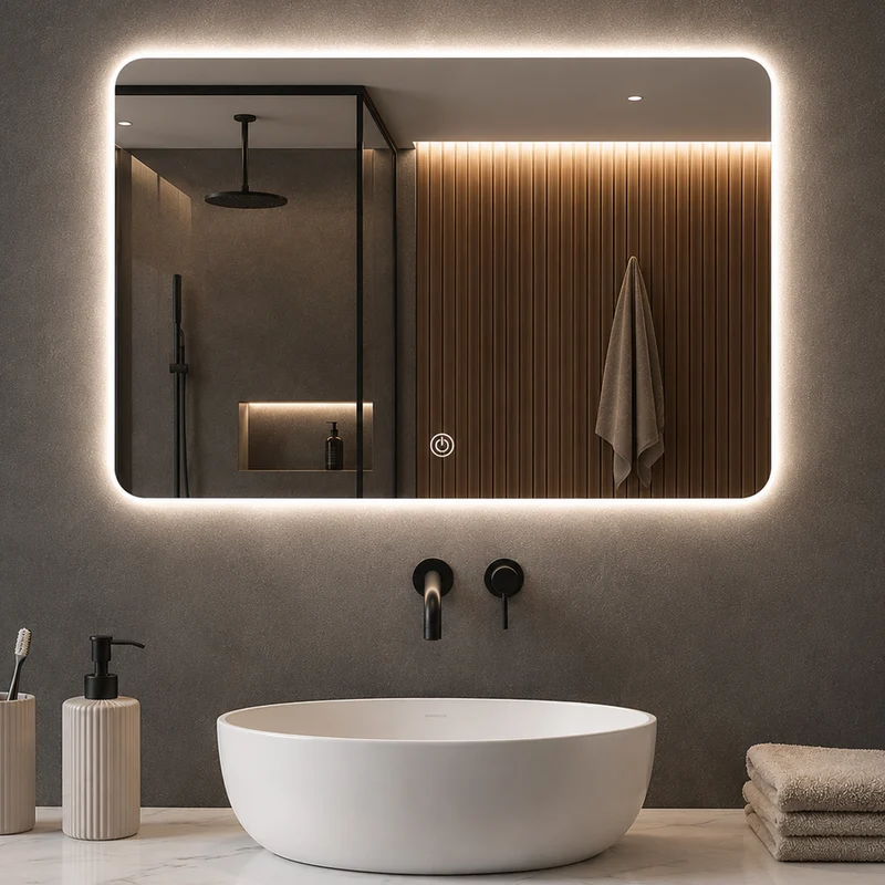 Specchio Rettangolare 70x50 cm con LED 3 Colori Dimmerabile Pulsante Touch