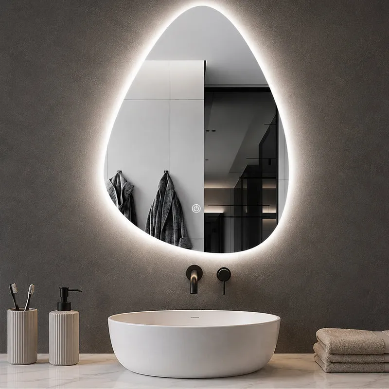 Specchio a Goccia 60x70 cm LED a 3 Colori Dimmerabile Accensione Touch
