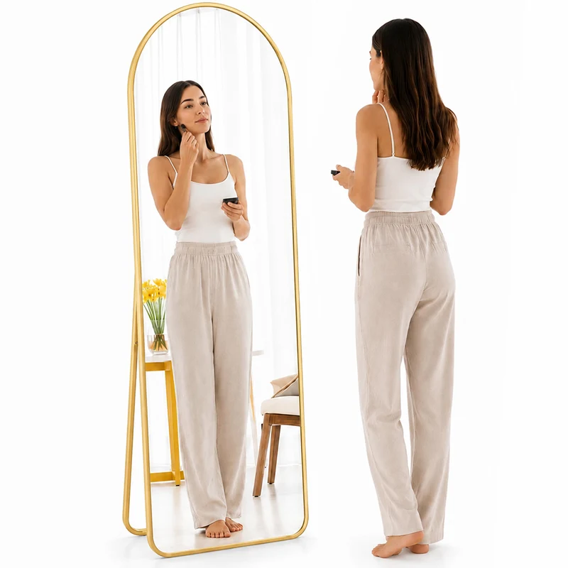 Specchio ad Arco da Terra e Parete 155x45 cm a Figura Intera in Alluminio Oro