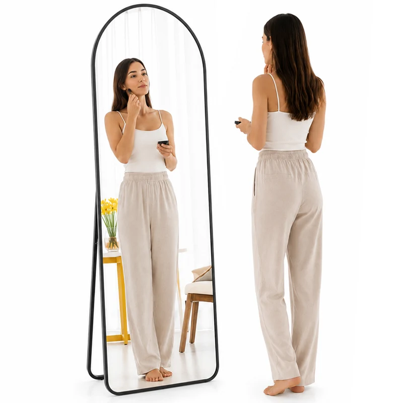 Specchio ad Arco da Terra e Parete 155x45 cm a Figura Intera in Alluminio Nero