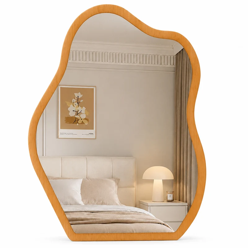 Specchio Asimmetrico da Parete 46x60 cm Cornice in Legno Quercia