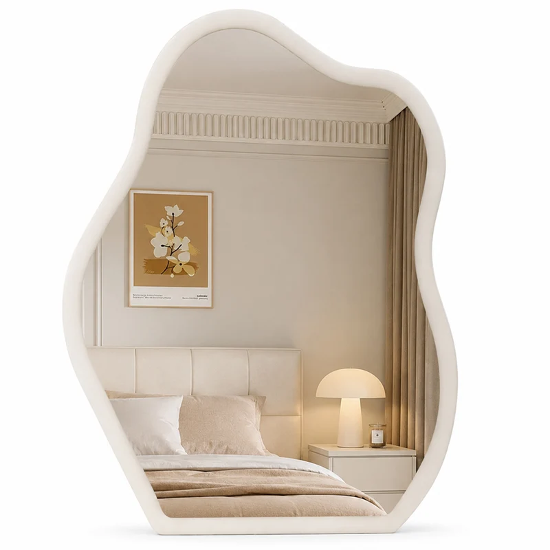 Specchio Asimmetrico da Parete 46x60 cm Cornice in Legno Bianco