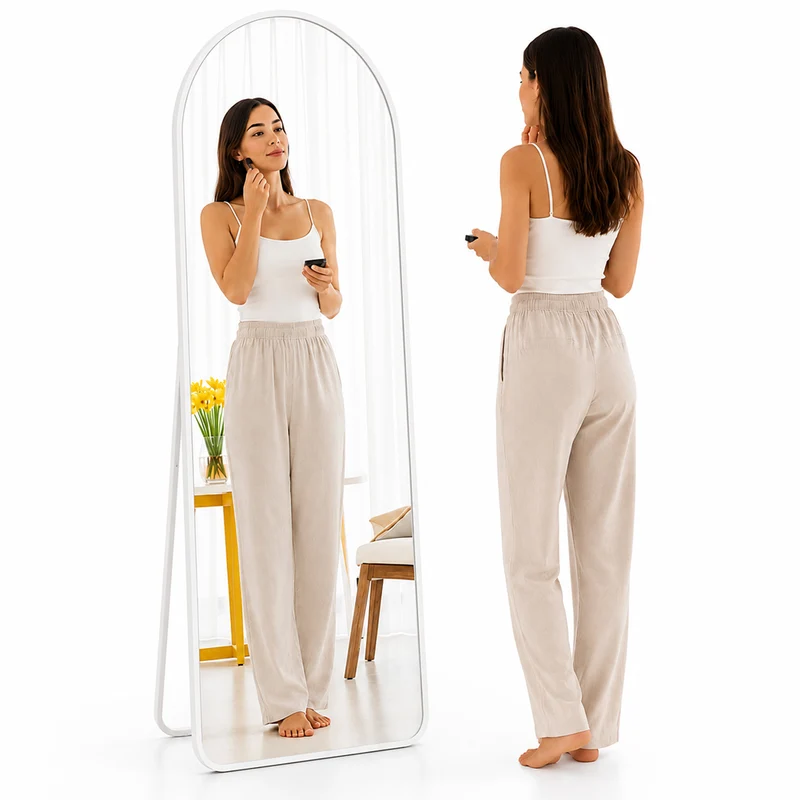 Specchio ad Arco da Terra e Parete 155x45 cm a Figura Intera in Alluminio Bianco