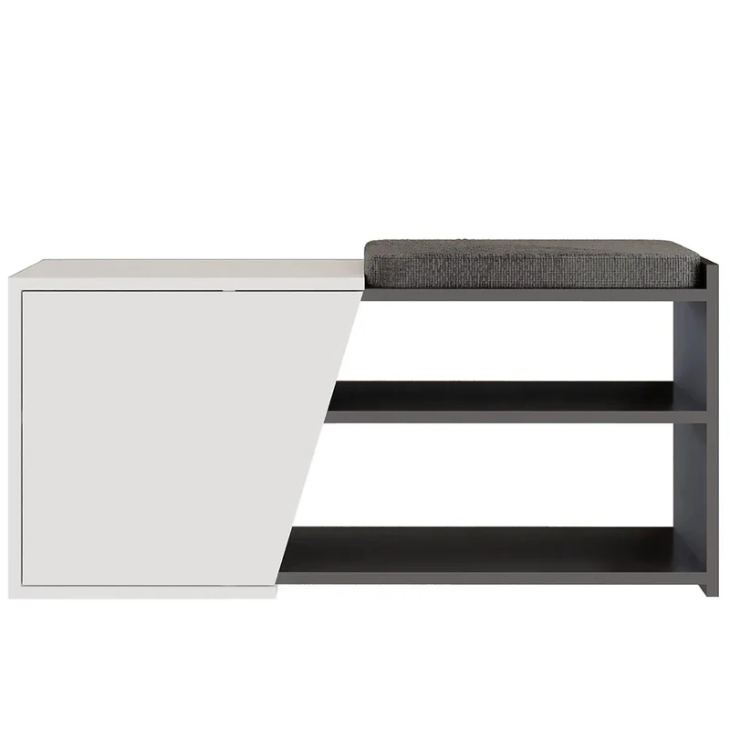 Panca Scarpiera da Ingresso 104x37x47 cm 2 Ripiani Porta Scarpe Mobiletto con Anta e Cuscino in MDF Bianco e Grigio