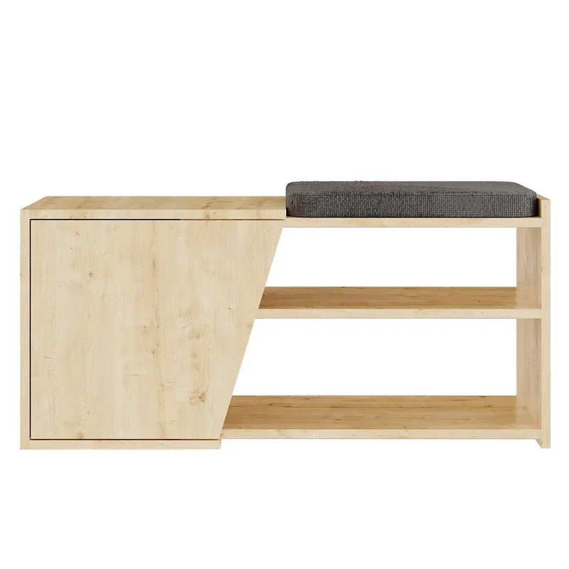 Panca Scarpiera da Ingresso 104x37x47 cm 2 Ripiani Porta Scarpe Mobiletto con Anta e Cuscino in MDF Quercia e Grigio