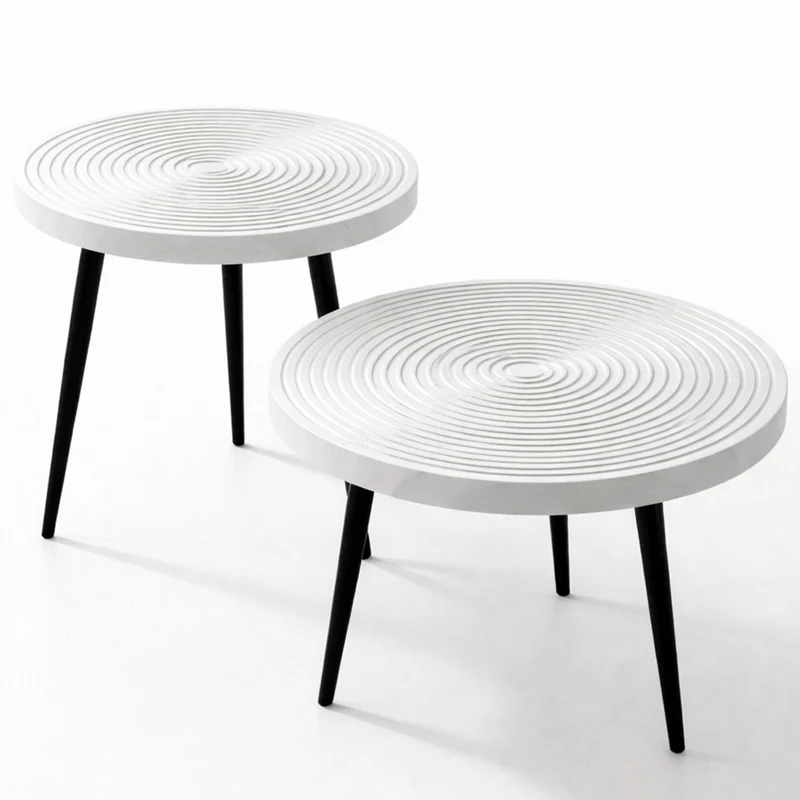 Set 2 Tavolini da Caffè Rotondi Ø60 cm e Ø50 cm Design Industrial in MDF e Metallo Bianco