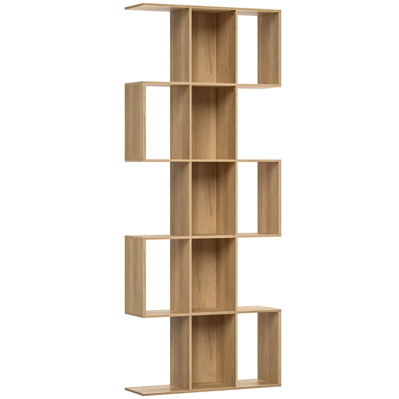 Libreria Scaffale a 5 Livelli a S 80x24x200 cm con 15 Ripiani in Legno Color Rovere