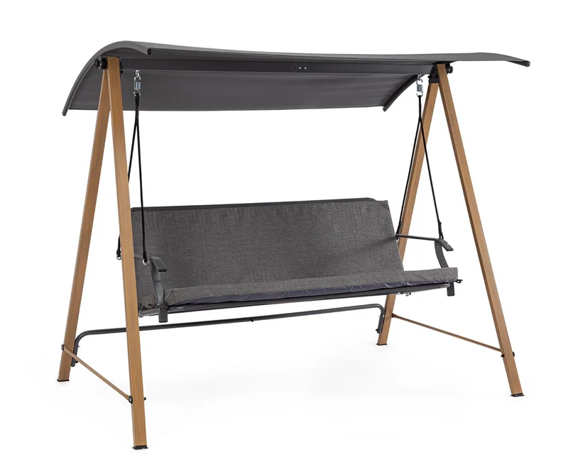Dondolo da Giardino 3 Posti con Cuscini 205x125x165h cm in Acciaio e Textilene Icaro Naturale e Grigio Scuro