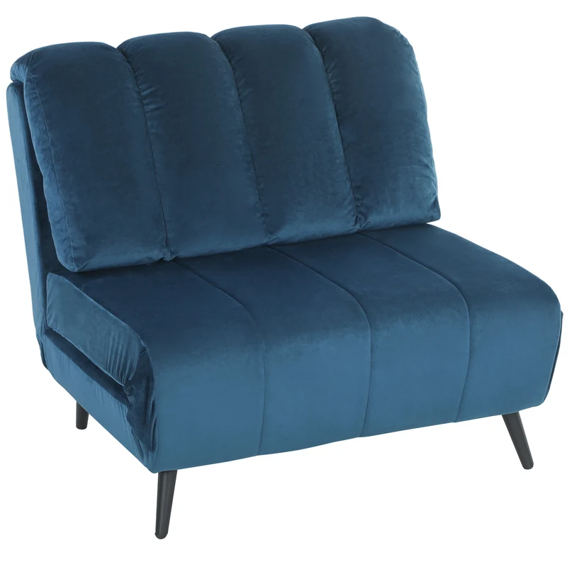 Poltrona Letto Pieghevole 88x92x88 cm Trasformabile con Schienale Regolabile in Velluto Blu