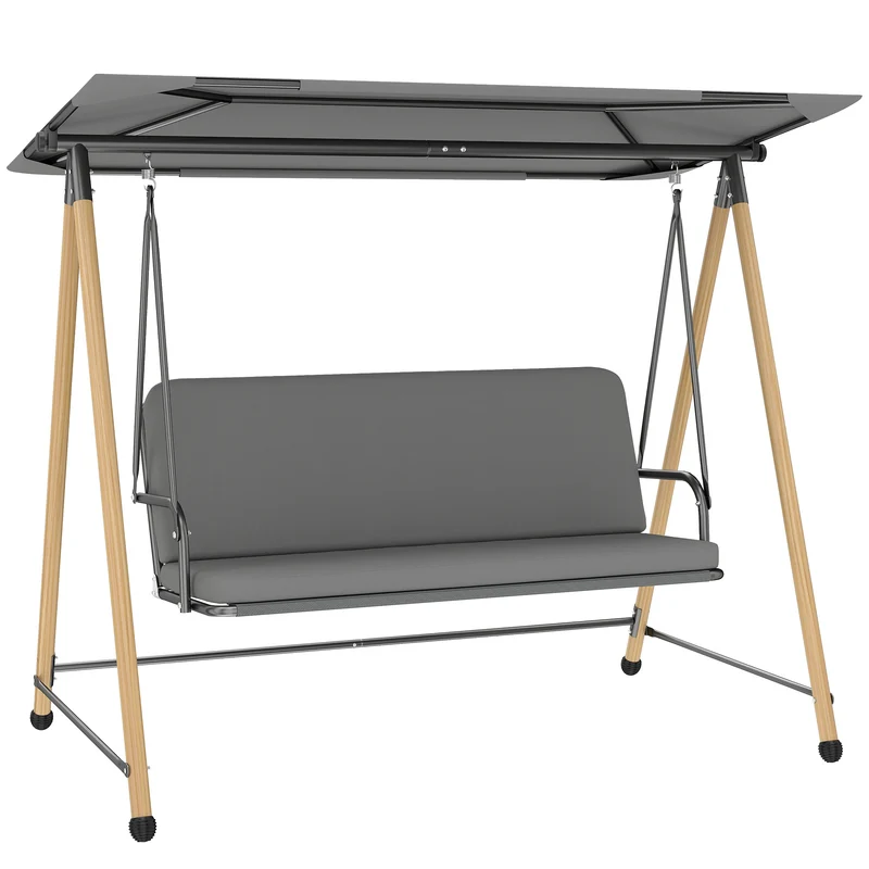 Dondolo 3 Posti da Giardino 208x125x180 cm con Tettoia Regolabile e Cuscino in Acciaio Texteline e Poliestere Grigio