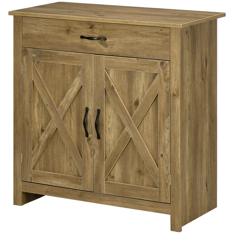 Credenza da Cucina Stile Country 80x39,7x80cm con Armadietto a 2 Ante e Cassetto in MDF Color Legno