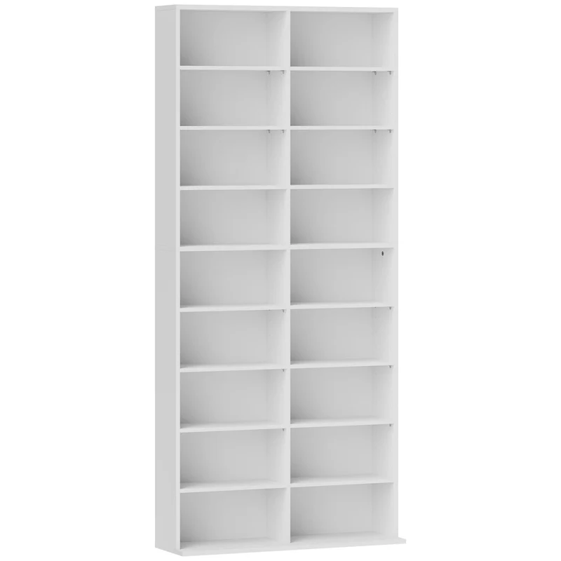 Ripiani per CD e DVD 78,5x24x175 cm con 18 scomparti Capacità 640 CD-360 DVD-430 Blu-ray in Legno Bianco
