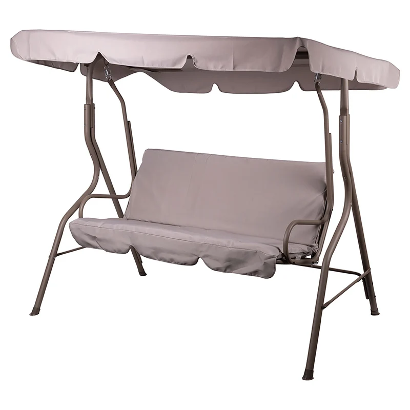 Dondolo da Giardino 3 Posti 170x110x160 cm con Tetto Parasole in Acciaio e Poliestere Tortora