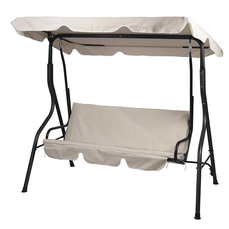 Dondolo da Giardino 3 Posti 170x110x160 cm con Tetto Parasole in Acciaio e Poliestere Avorio