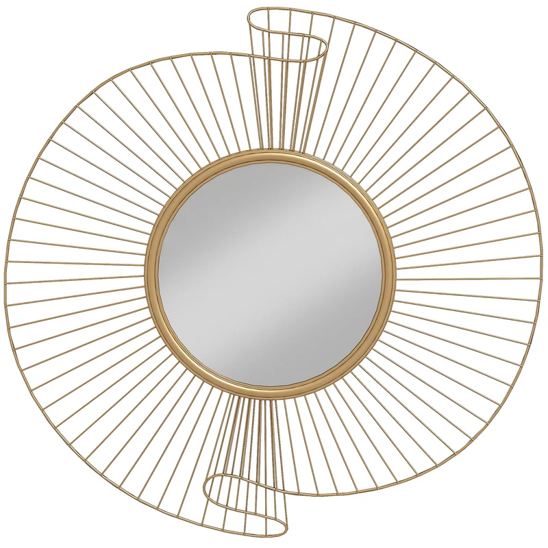 Specchio da Parete Rotondo Ø60 cm con Drappeggio in Metallo e Design Plissettato Oro