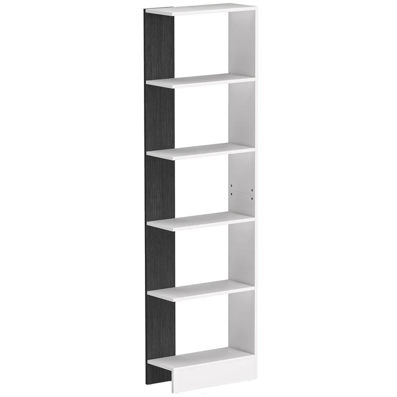 Libreria Moderna Salvaspazio 45x21x170 cm a 5 Ripiani in Legno Bianco e Nero