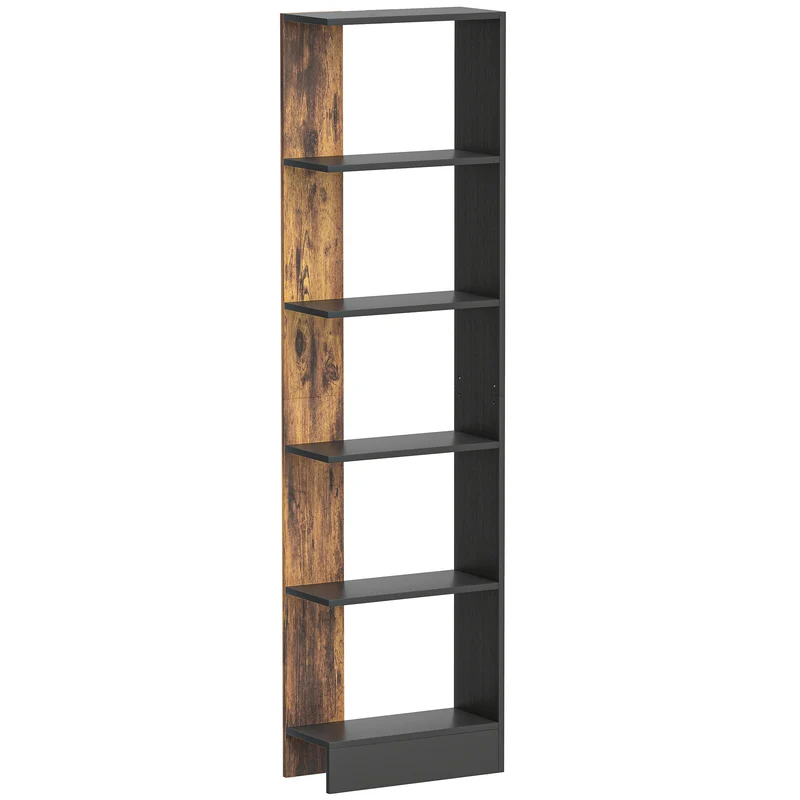 Libreria Moderna Salvaspazio 45x21x170 cm a 5 Ripiani in Legno Marrone e Nero