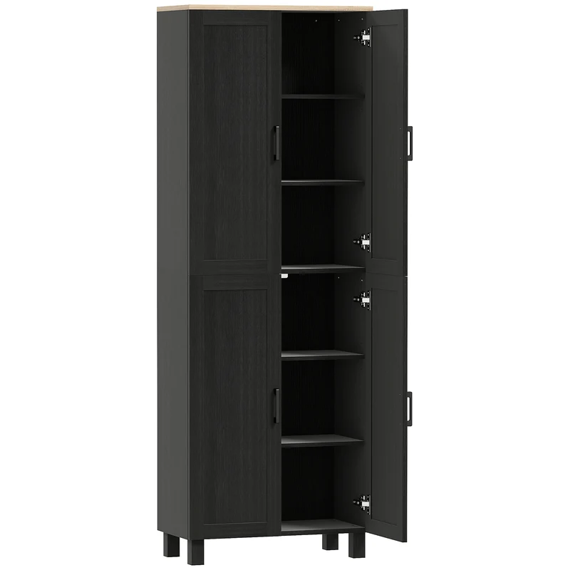 Mobile Dispensa da Cucina 60x30x170,5 cm con 5 Ripiani Regolabili e 4 Ante in Legno Nero