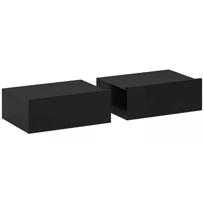 Set di 2 Comodini Sospesi Moderni 40x30x15 cm con Cassetto in Legno Nero