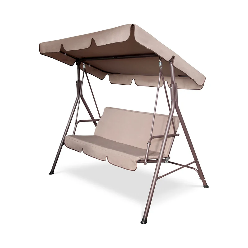 Dondolo da Giardino 3 Posti Roma 170x110x153 cm in Poliestere con Struttura in Acciaio Marrone e Beige