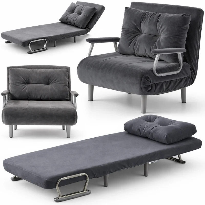 Poltrona Letto Reclinabile Chaise Lounge con Seduta Imbottita Convertibile in Velluto a Coste Grigio