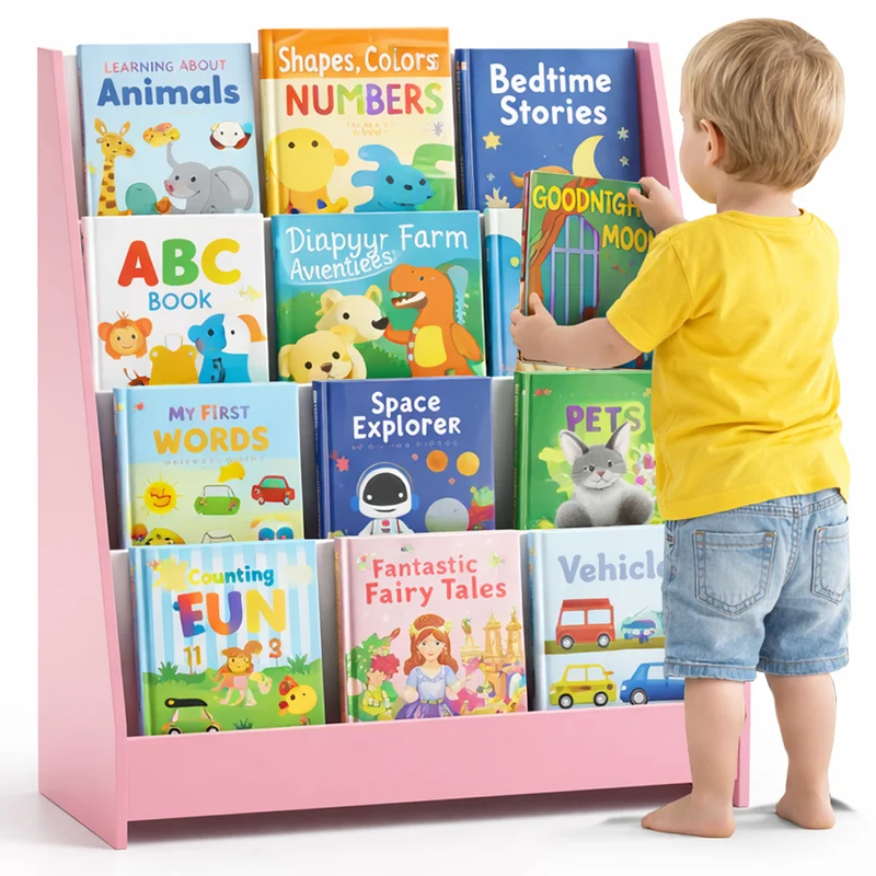 Libreria Montessoriana per Bambini 80x30x88 cm Scaffale in Legno Rosa