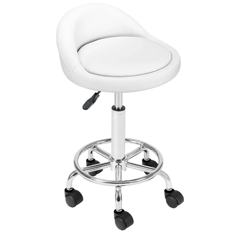 Sgabello Seduta imobottita e Schienale Basso con Ruote Base Acciaio 360 Bianco