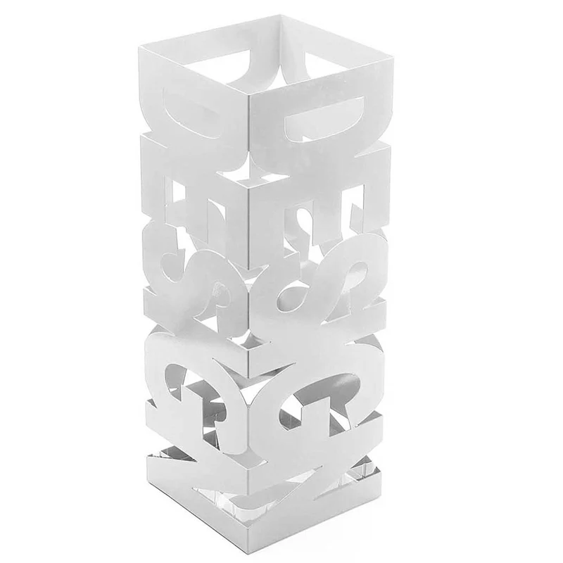 Portaombrelli Design Quadrato 49x15,5x15,5 cm Vaschetta Salvagoccia in Ferro Bianco