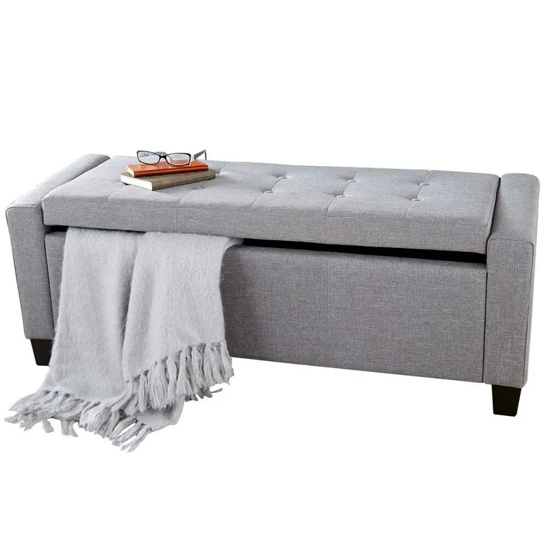 Cassapanca Pouf Contenitore Panca Fondoletto 110x40x40 cm in Tessuto Grigio Chiaro