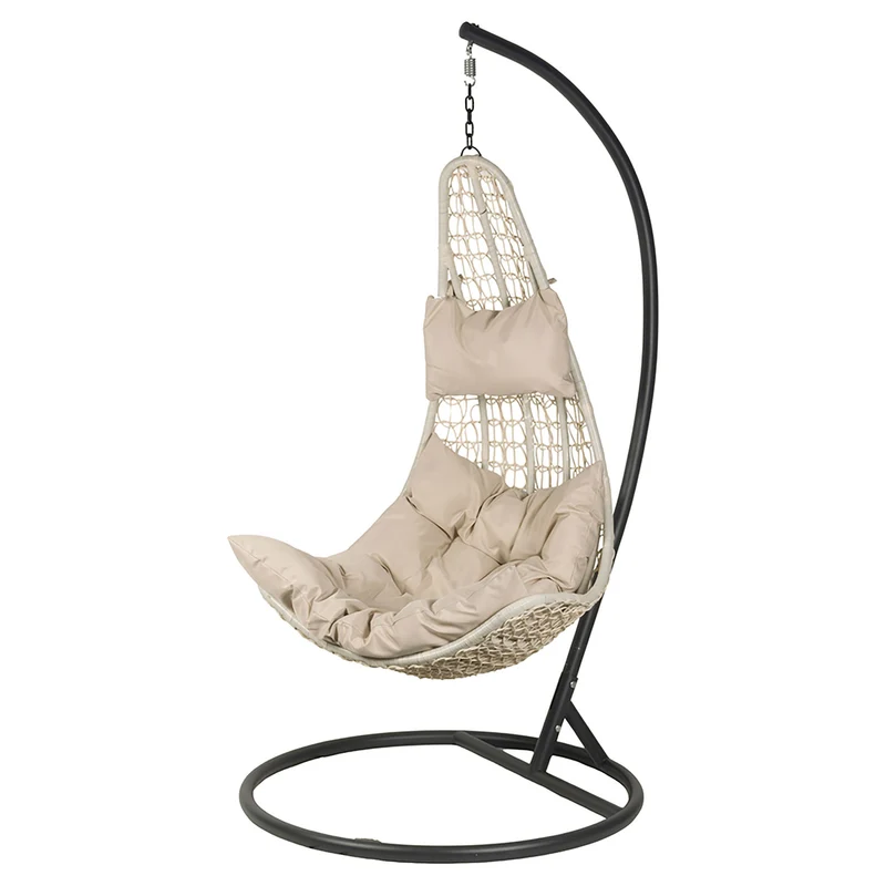 Sedia a Dondolo Amaca a Uovo con Cuscino in PE Effetto Rattan Ecru