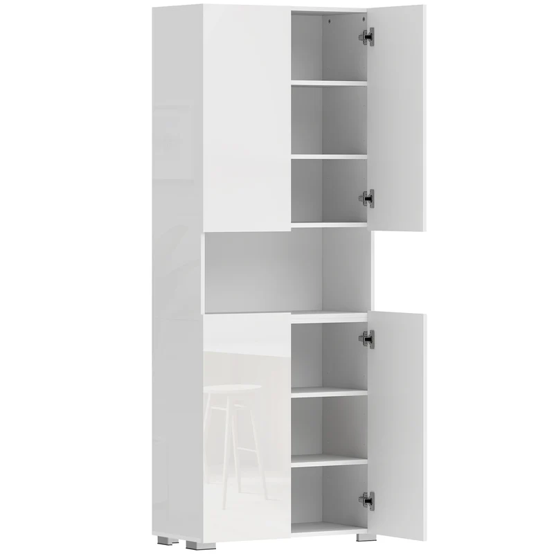 Credenza da Cucina Alta 68x34x180 cm Mobile Dispensa con Ante Soft-Close in MDF Bianco Lucido