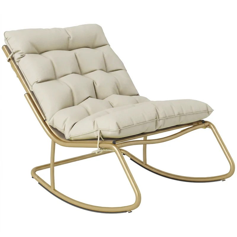 Sedia Dondolo da Esterno 70x113x76 cm Cuscino Imbottito in Acciaio e Poliestere Cachi
