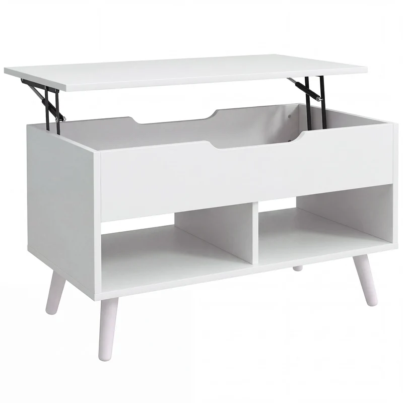 Tavolino da Caffè 75x40x58 cm con Piano Sollevabile e Spazio Nascosto Bianco Punzonato