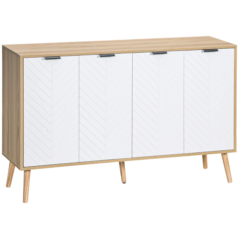Mobile Contenitore 120x35x77.4 cm con 2 Armadietti a Ripiani Regolabili in Legno di Pino e Bianco