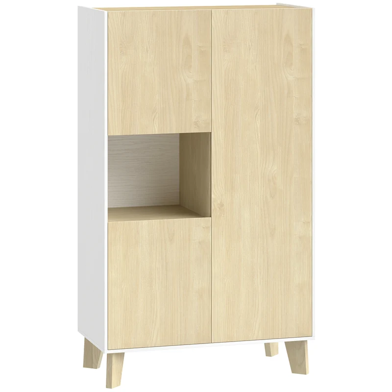 Credenza da Cucina 80x40x135 cm con 6 Scomparti Ante Soft Close in MDF Bianco e Legno