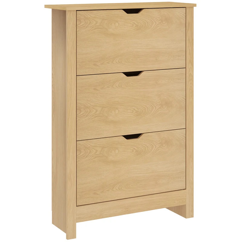 Scarpiera Slim per 18 Paia di Scarpe 72x26x112 cm 3 Cassetti con 2 Ripiani Regolabili e Rimovibili Naturale