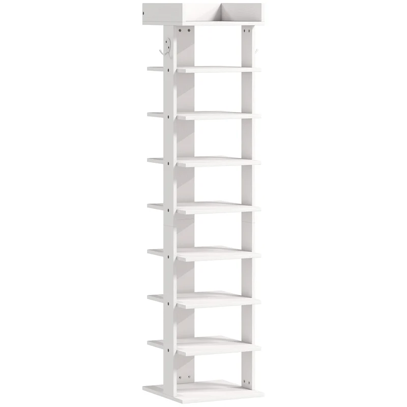 Scarpiera Organizzatore di Scarpe 30x30x128,4 cm con 9 Ripiani e Ganci Bianco
