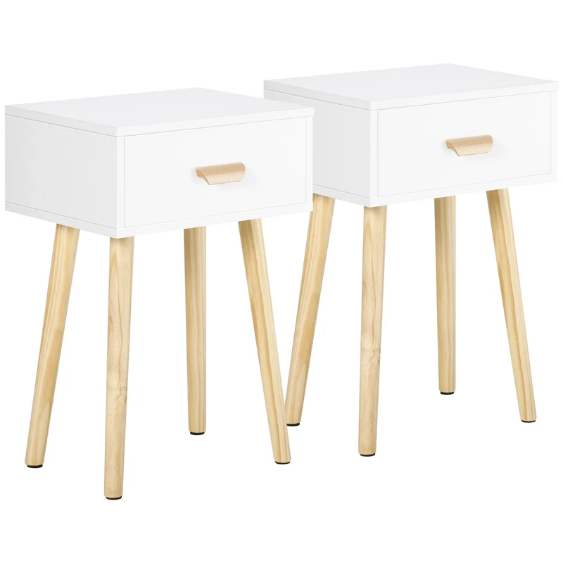 Set 2 Comodini 40,5x30,5x60 cm con Cassetto in Legno Color Rovere e Bianco