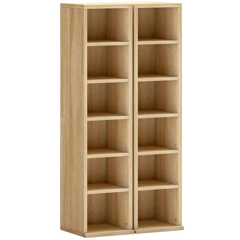 Set 2 Librerie 21x22,5x88,5 cm Mobili Porta CD con Ripiani Regolabili per 204 CD in Legno Rovere