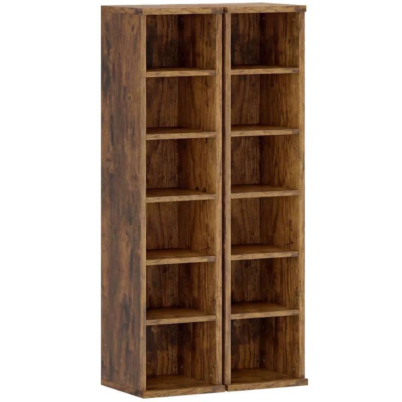 Set 2 Librerie 21x22,5x88,5 cm Mobili Porta CD con Ripiani Regolabili per 204 CD in Legno Marrone Rustico