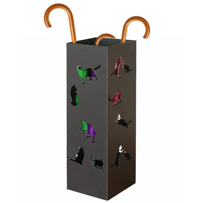 Portaombrelli per Ingresso Design Gatti Porta Ombrelli 15,5x15,5x49 cm in Ferro Nero
