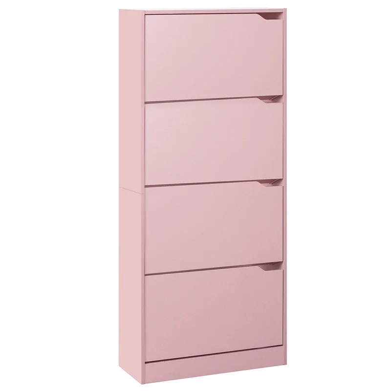 Scarpiera 4 Ante 63x24x150cm Ripiani Doppia Profondità Porta Scarpe in MDF Rosa