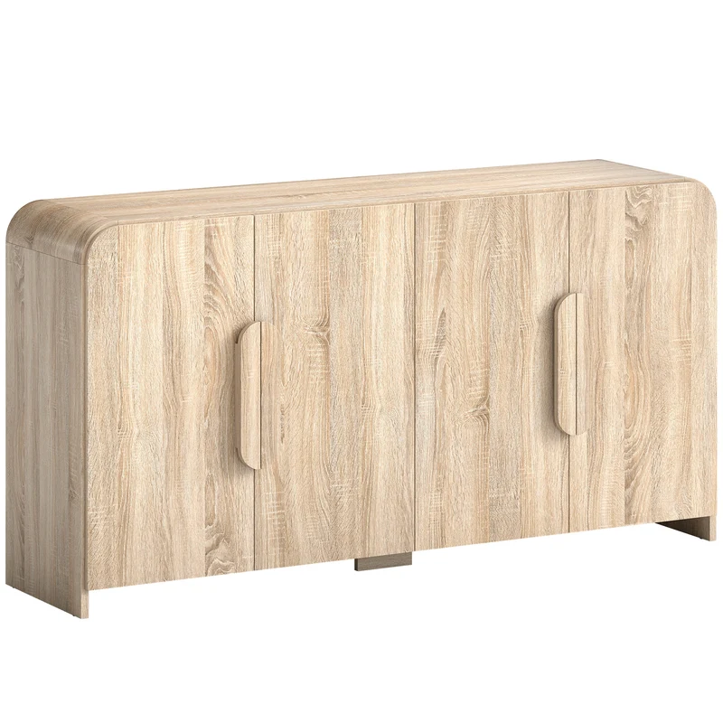Credenza da Cucina 157x39x82 cm con 2 Armadietti Ante Soft-Close e Ripiani Regolabili in Legno Naturale